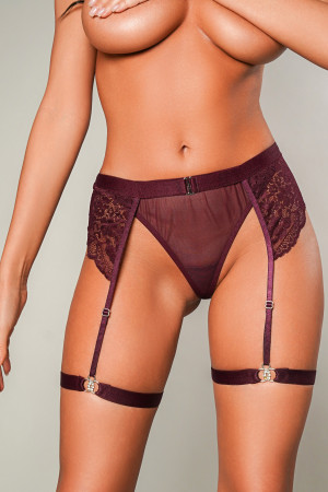 Женские трусики с поясом и гартерами S/M Plum сливовые Amor El 42-46  AME-4035PL