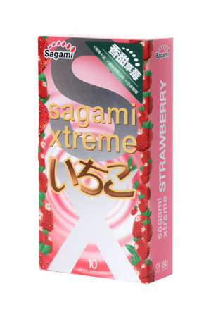 Презервативы ультратонкие, с ароматом клубники  SAGAMI XTREME STRAWBERRY №10, 19 СМ